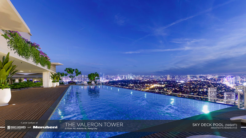 Sky deck pool at night