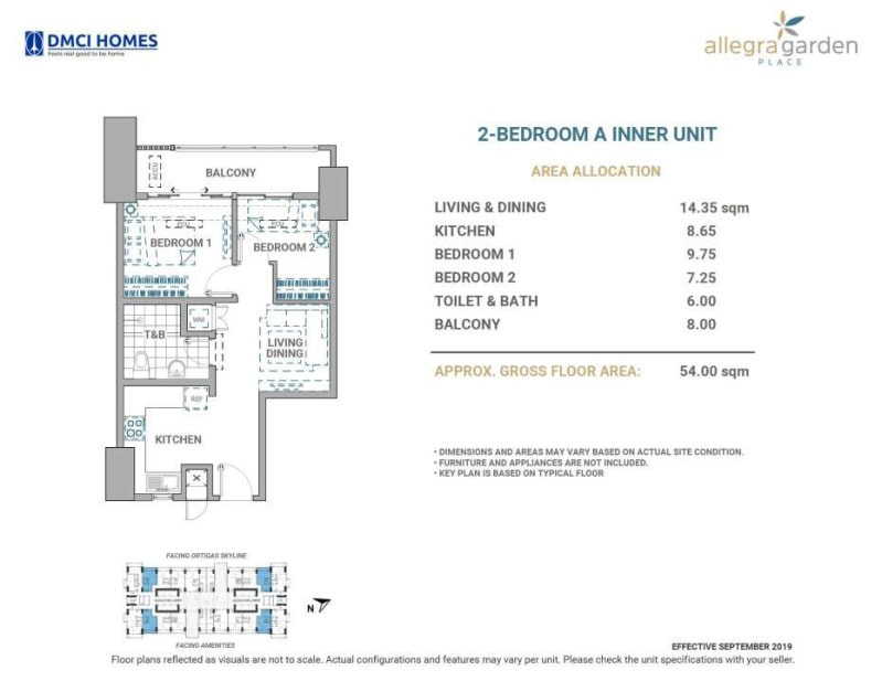 Allegra Garden Place 2-Bedroom floor plan