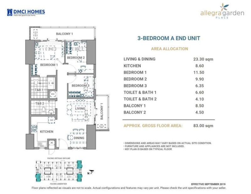 Allegra Garden Place 3-Bedroom floor plan