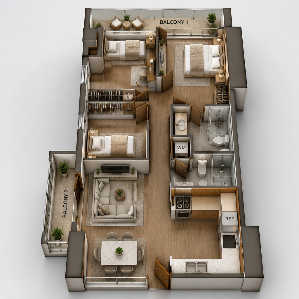 3-Bedroom signature suite floor plan — 82 sqm