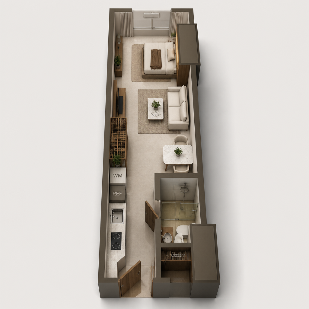 Studio unit floor plan — 32 sqm