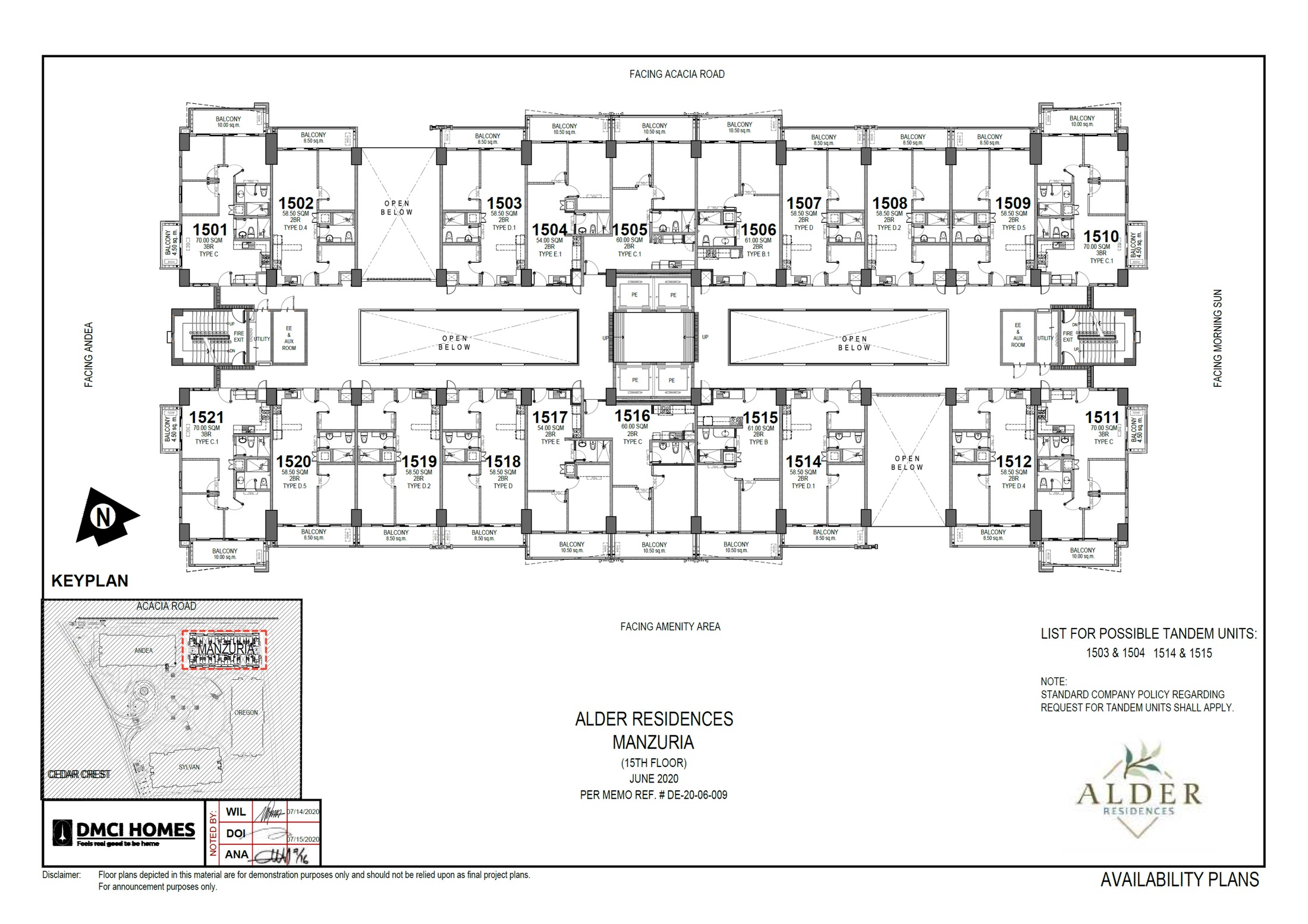 Manzuria 15th Floor Plan — Units 1514 and 1515